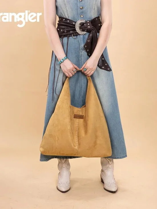 Wrangler Suede Hobo Bag for Women Large Shoulder Purse Slouchy Casual Handbag Fa - Picture 2 of 7